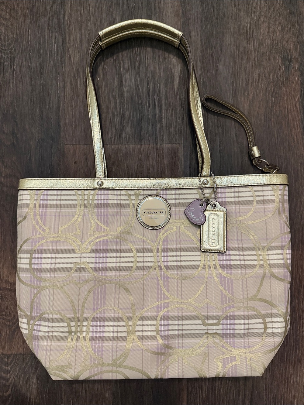 Vintage Coach Gold Plaid Signature Tote